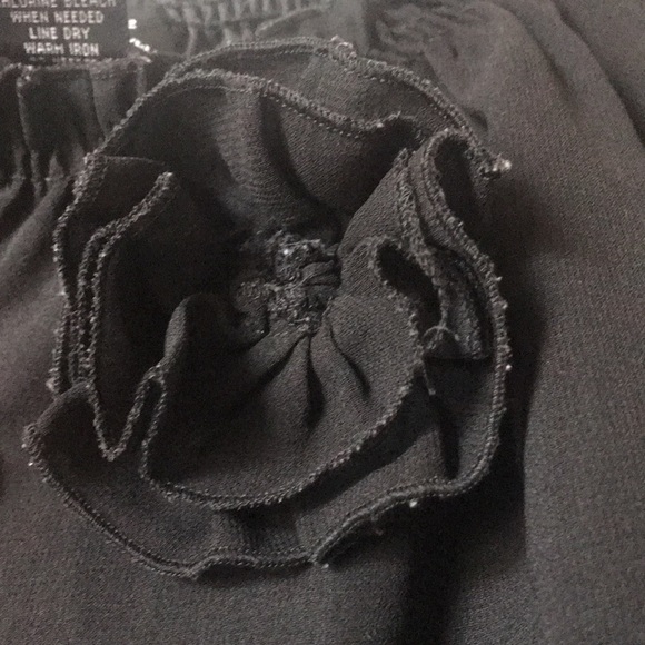 Check Me First Black 3/4 Sheer Sleeve Top With Black Rose Accent Junior Size XL - Picture 5 of 7